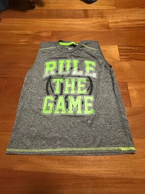 Kids Athletic Tank Top - Grey with Neon Green "Rule The Game" Graphic
